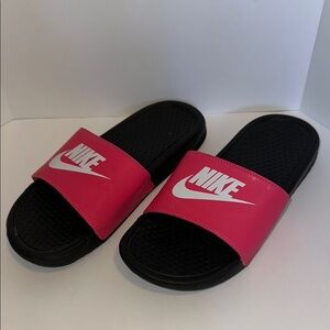 Nike Black and Pink Slide Sandals 6Y